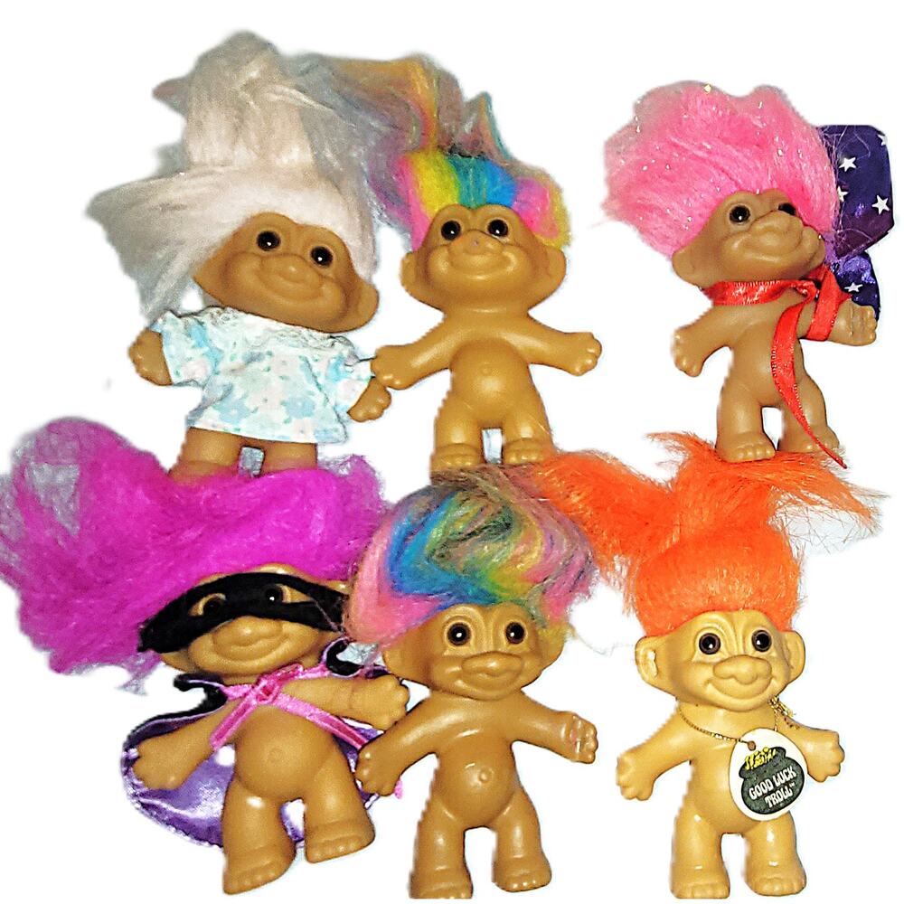 (11 B) Six 3" Cool Vintage Variety Troll Doll Lot of 6
